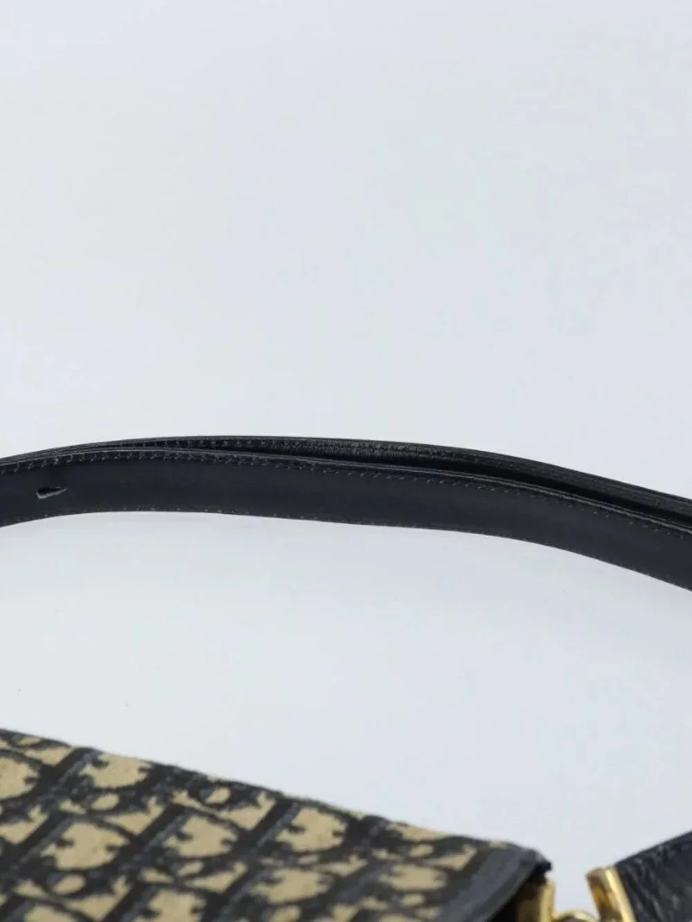 Christian Dior Trotter Canvas Shoulder Bag Navy Gold Auth gh1790 - Picture 9 of 16